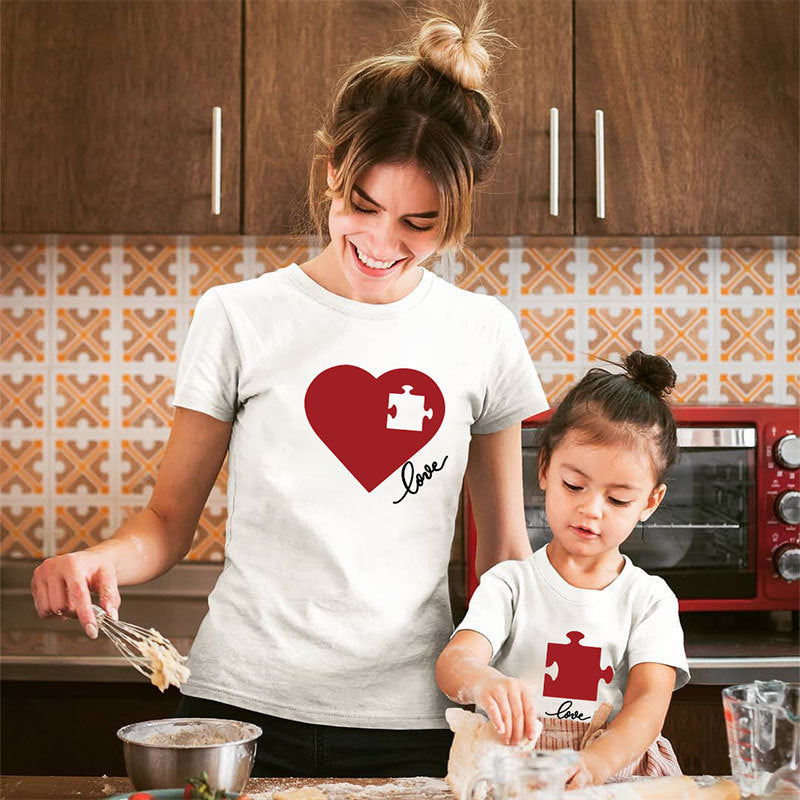 Mother's Day Creative Puzzle Heart Printing Mother-daughter Matching Outfit Top