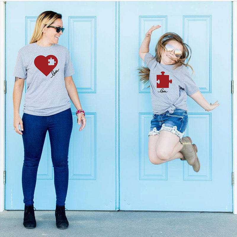 Mother's Day Creative Puzzle Heart Printing Mother-daughter Matching Outfit Top