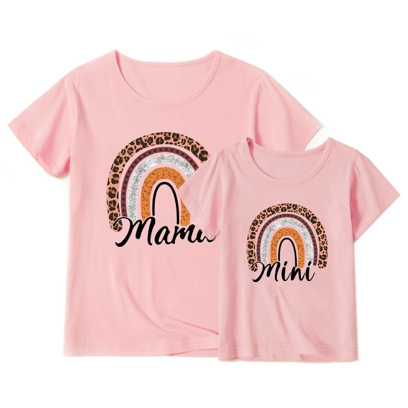 Valentine's Day Mother-daughter Matching Outfit Mom And Daughter European And American Summer Casual Trend New Rainbow Letter Print Short-sleeve