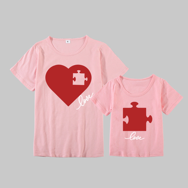 Mother's Day Creative Puzzle Heart Printing Mother-daughter Matching Outfit Top