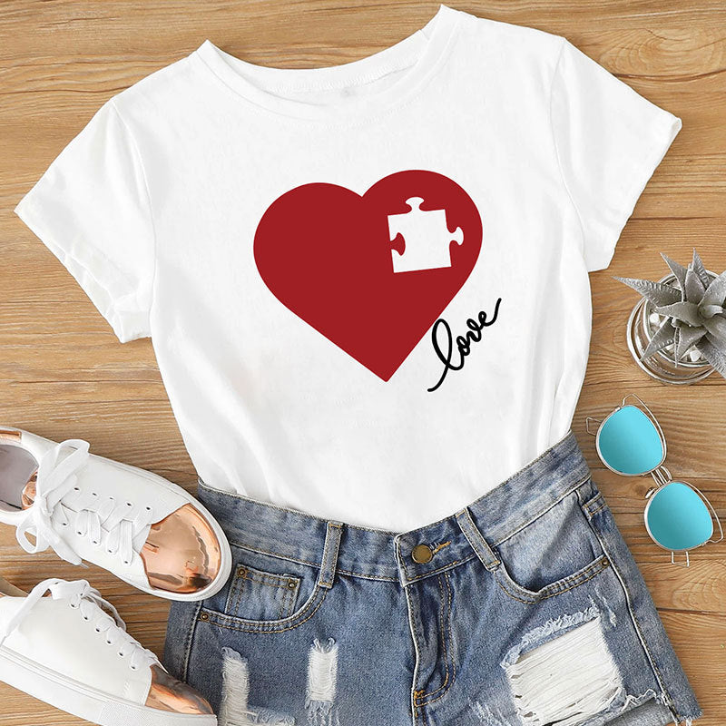 Mother's Day Creative Puzzle Heart Printing Mother-daughter Matching Outfit Top