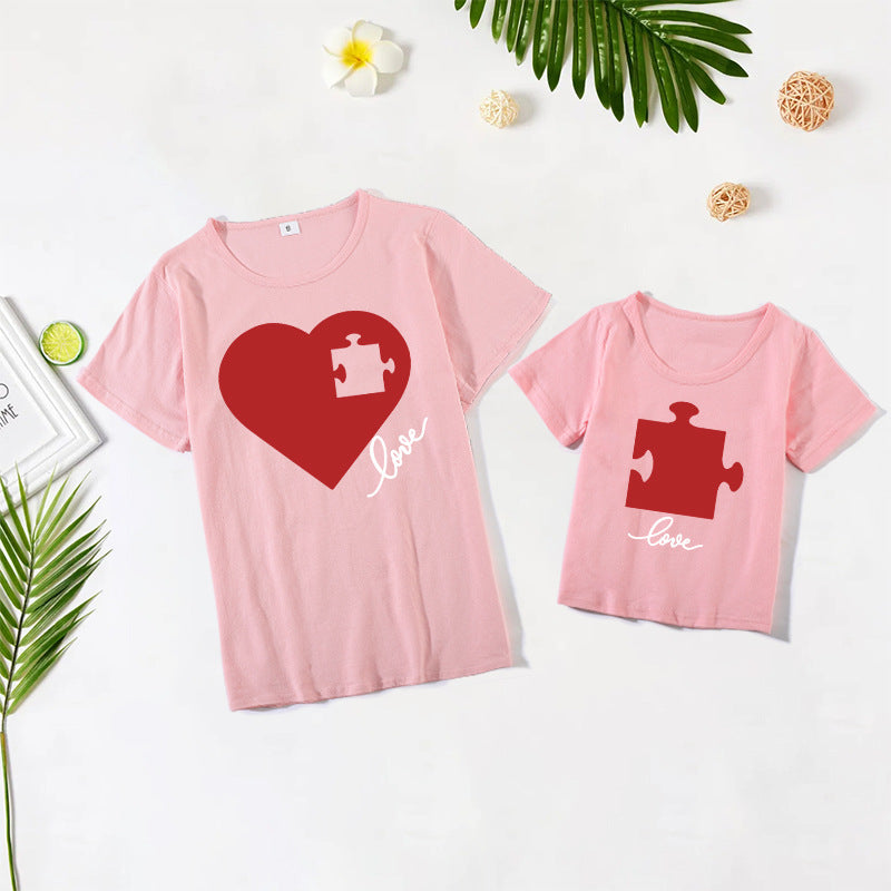 Mother's Day Creative Puzzle Heart Printing Mother-daughter Matching Outfit Top